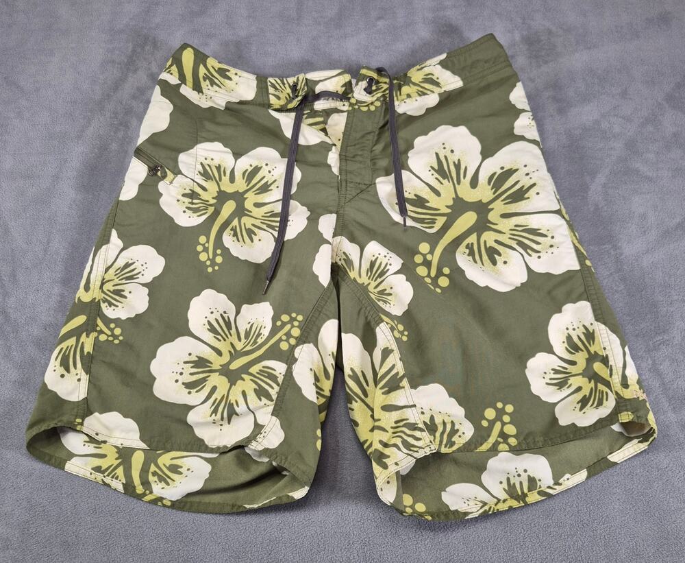 Patagonia Womens Baggies Shorts M Green Floral Quick Dry Swim Beach Casual